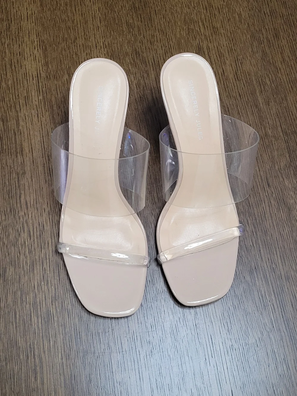Sincerely Jules Nude Wedge Sandals with Clear Straps 8.5